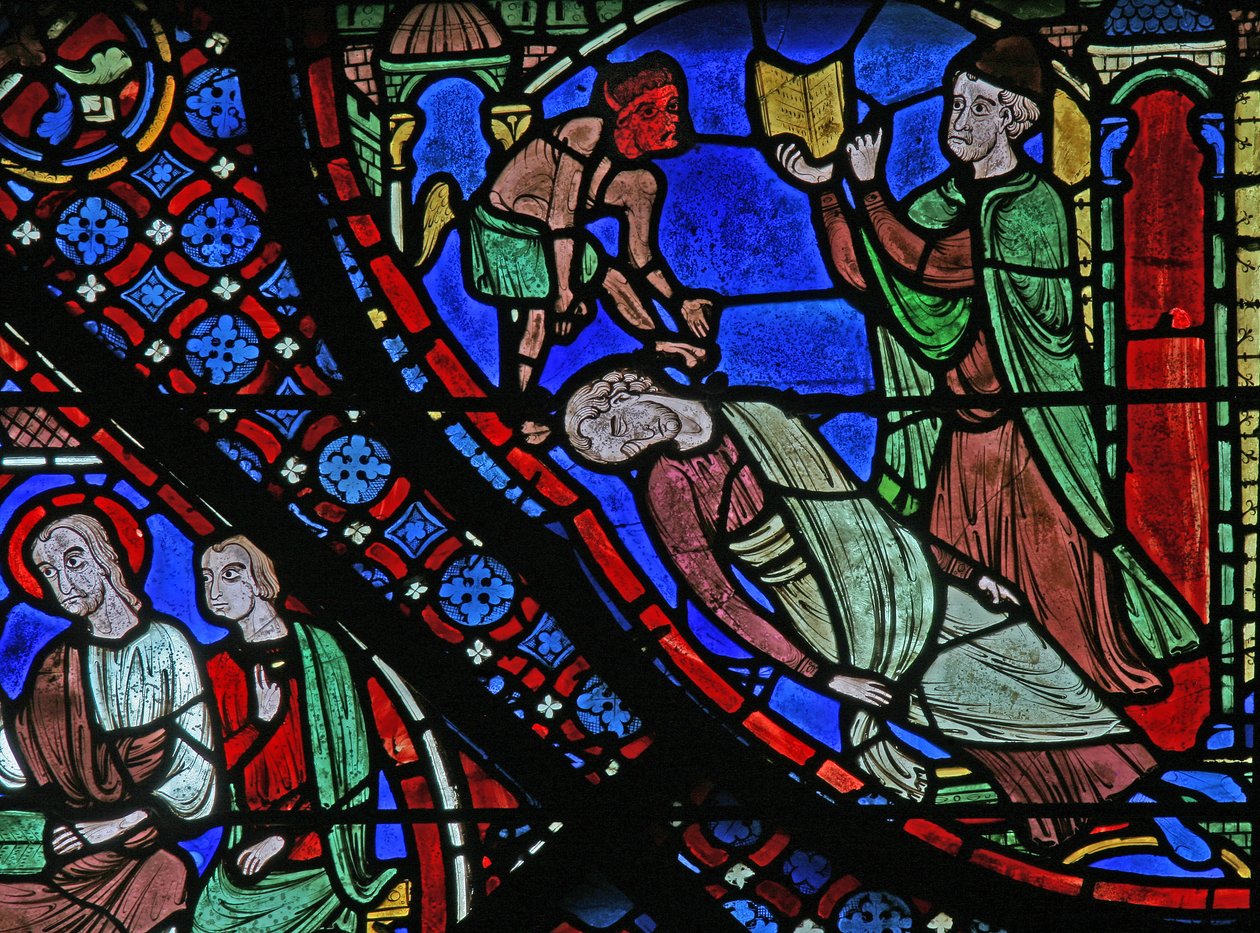 La ventana de San Jaime: Filetus es atado con un hechizo por Almogenes (Hermoniges) de French School