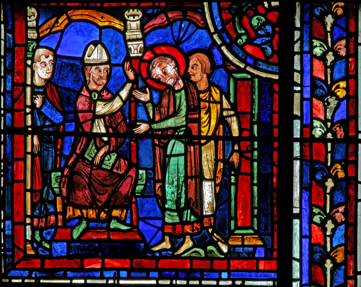 Ventana de San Martín: el santo recibe una bendición de San Hilario de French School