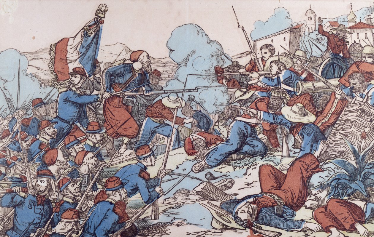 La Toma de Puebla, México por los franceses, 1863 de French School