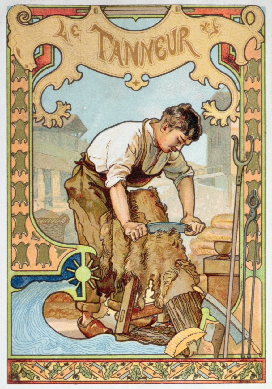 El curtidor, ilustración de un libro sobre los oficios, c.1899 de French School