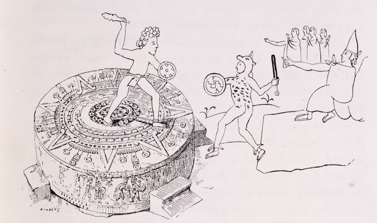 El Temalacati, o Piedra Gladiatorial, del Códice Ramírez, de 