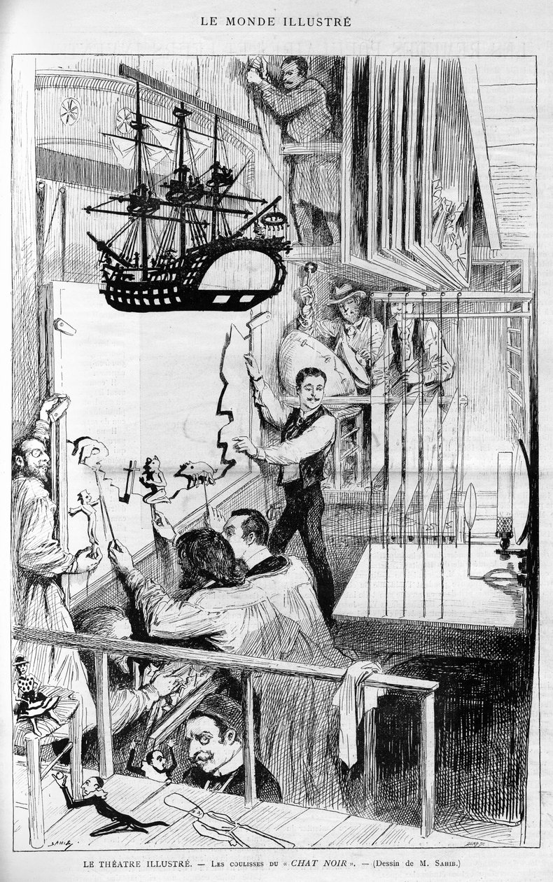 El Teatro ilustra: detrás de las escenas del “Chat noir”. Grabado en “Le Monde Illustré”, 1888. de French School