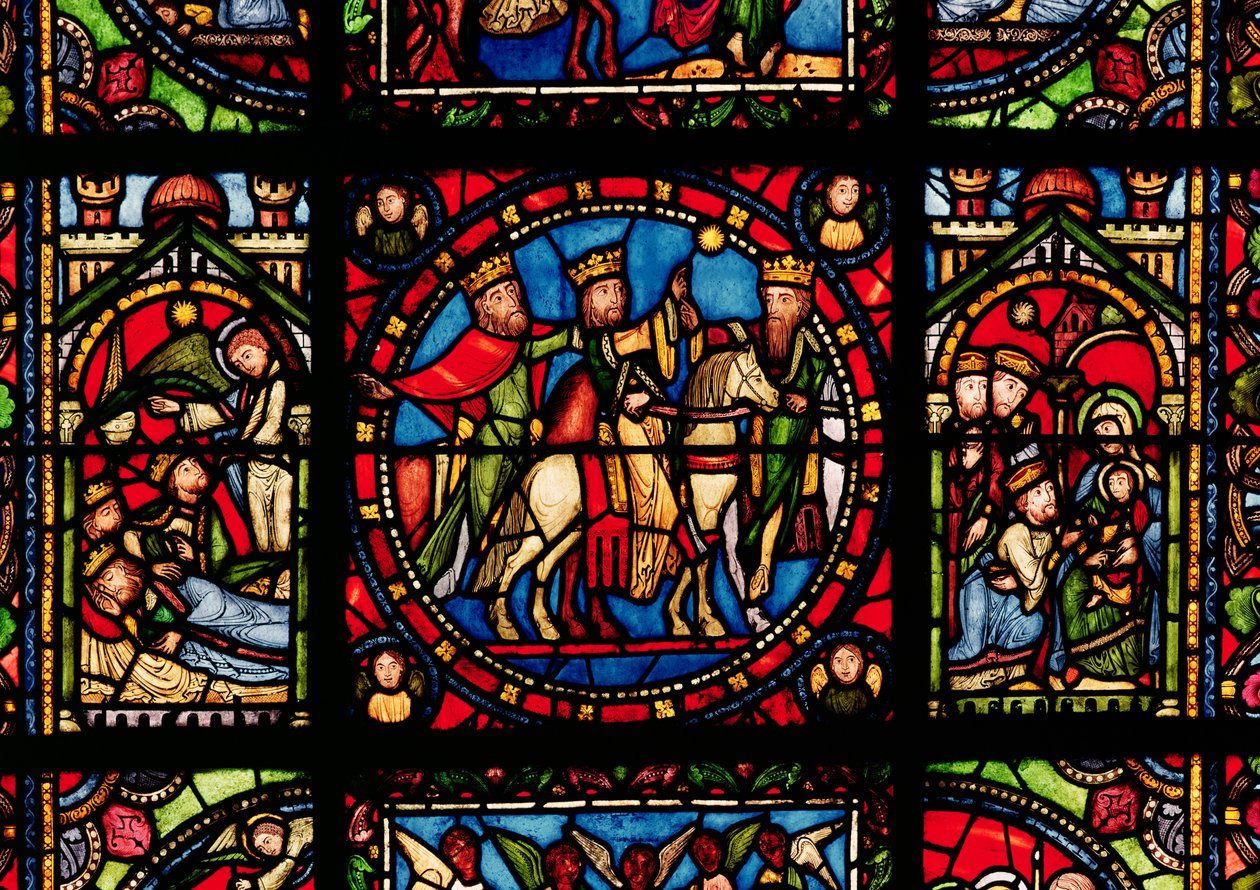 Los Tres Reyes Magos, detalle de una ventana que representa la Historia de la Virgen de French School