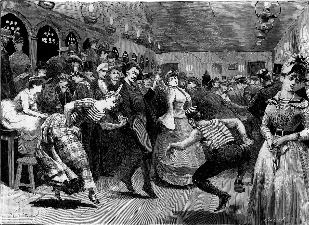 El baile de la tarde del jueves en "La Grenouillere" alrededor de París de French School