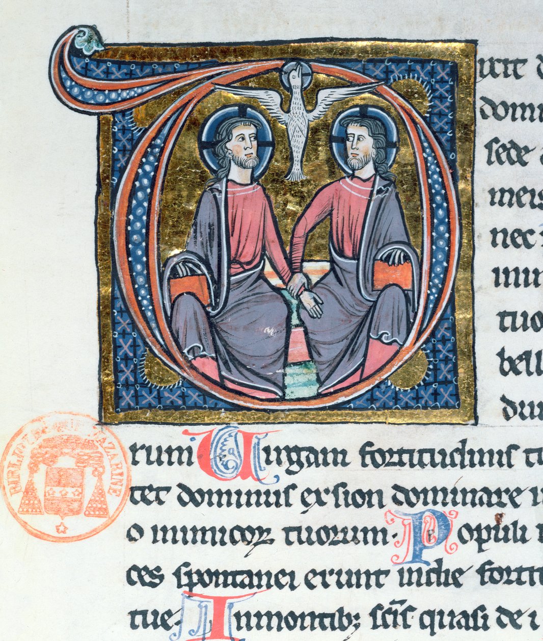 La Trinidad, inicial iluminada de una Biblia latina de French School