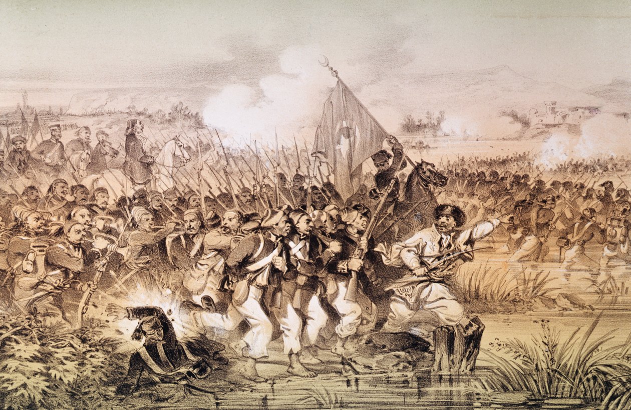 El ejército turco bajo el mando de Omar Pasha cruzando el Ingour, 6 de septiembre de 1855 de French School