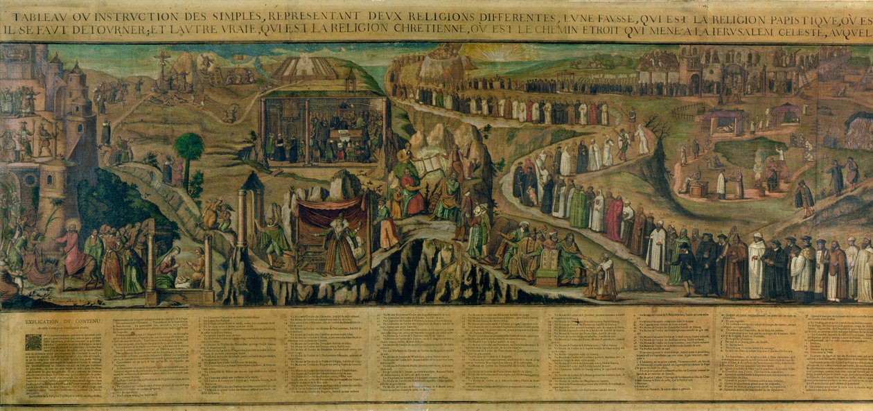 Los Dos Caminos de la Religión, representación de la división entre el Protestantismo y el Catolicismo de French School