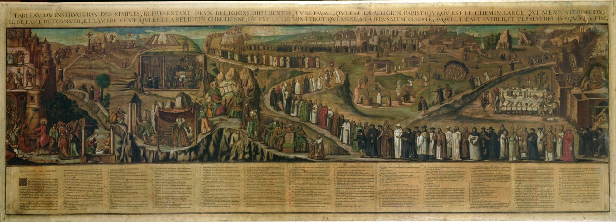 Los Dos Caminos de la Religión, representación de la división entre el Protestantismo y el Catolicismo de French School