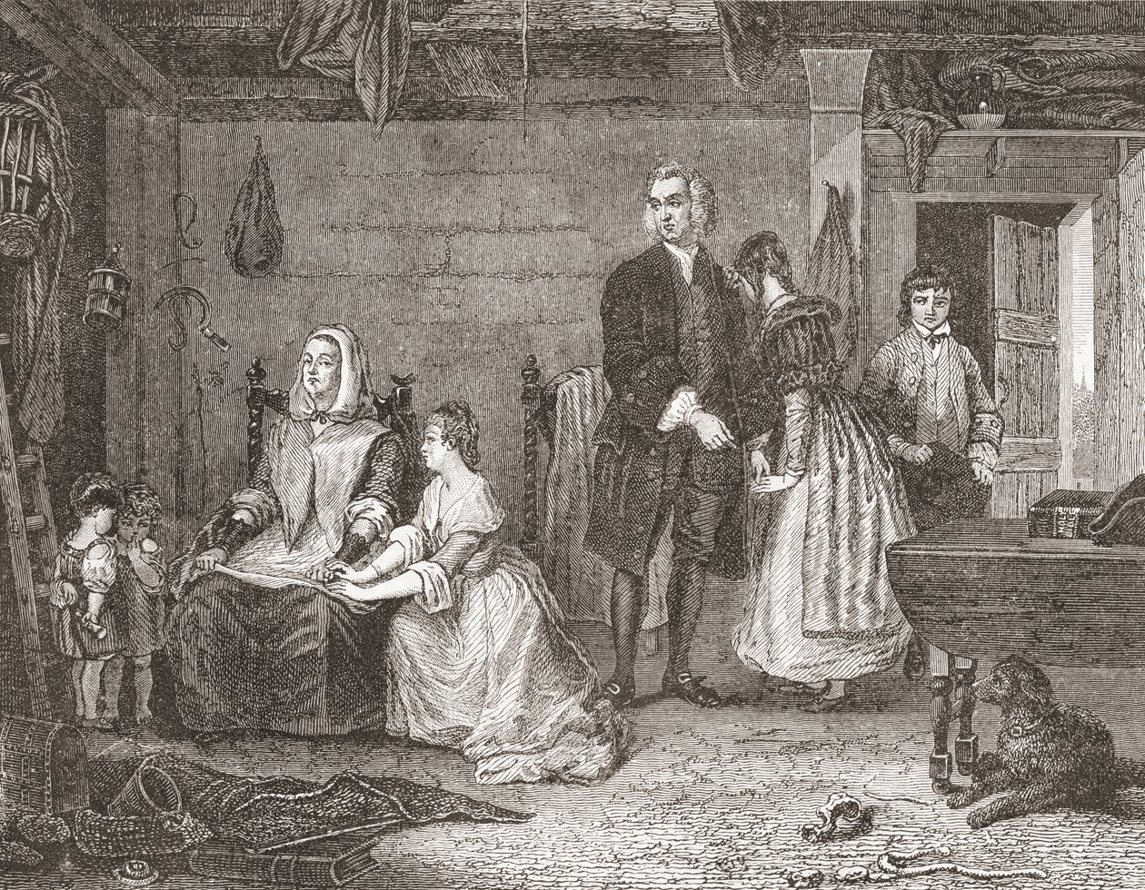 El vicario de Wakefield reconciliando a su esposa con Olivia, según el cuadro de Gilbert Stuart Newton. De Histoire des Peintres, École Anglaise, publicado en 1867 (litografía). de French School
