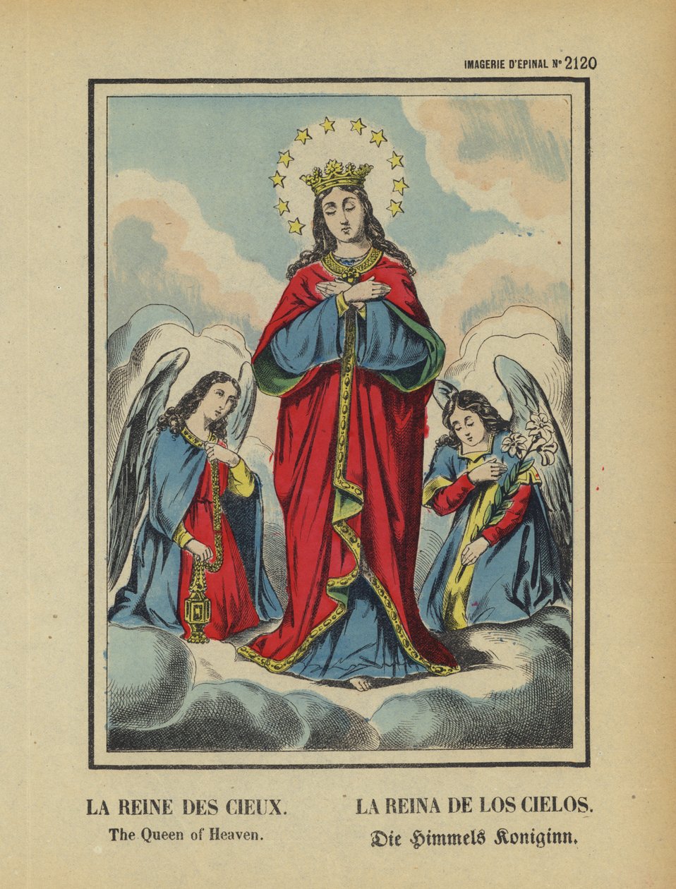 La Virgen María, Reina del Cielo (litografía en color) de French School