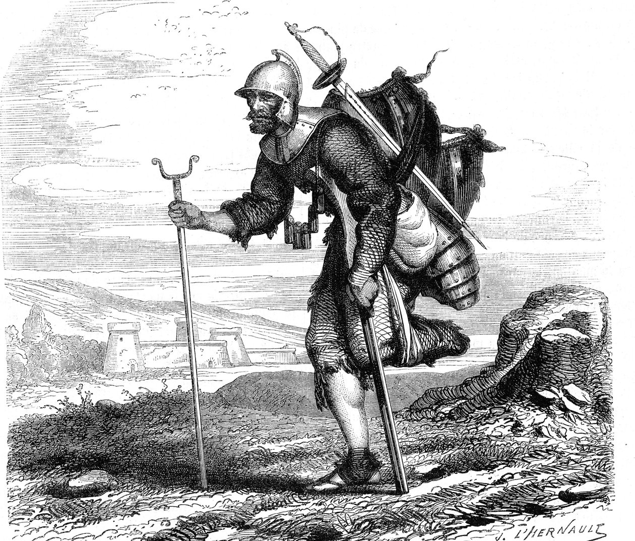 La Guerra (Símbolo) lansquenet - Grabado de J.M. Metelli 1867 de French School