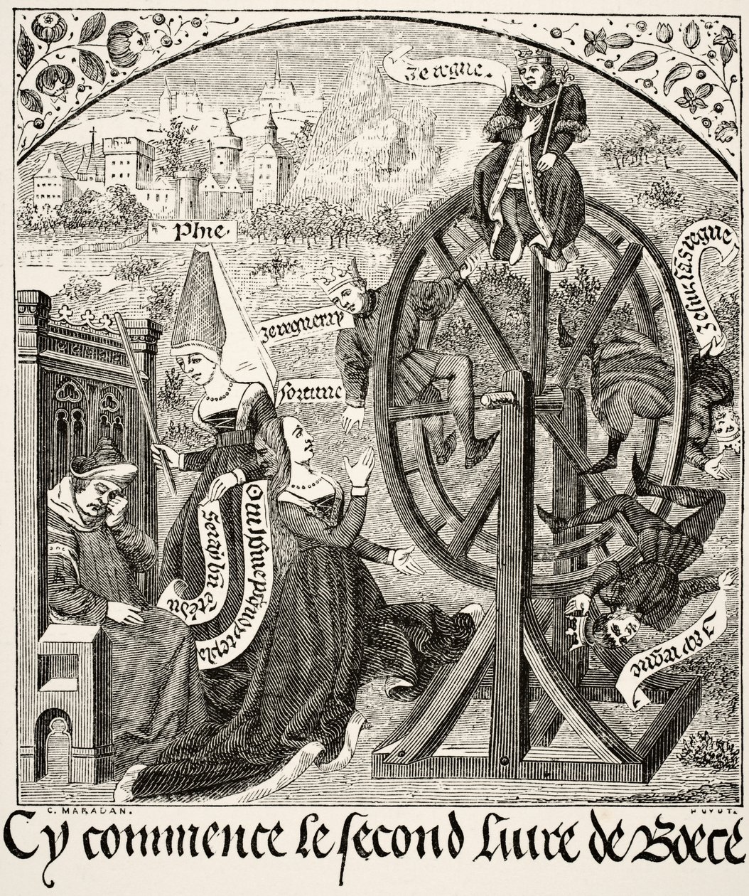La rueda de la fortuna, de Ciencia y Literatura en la Edad Media por Paul Lacroix (1806-84) publicado en Londres 1878 de French School