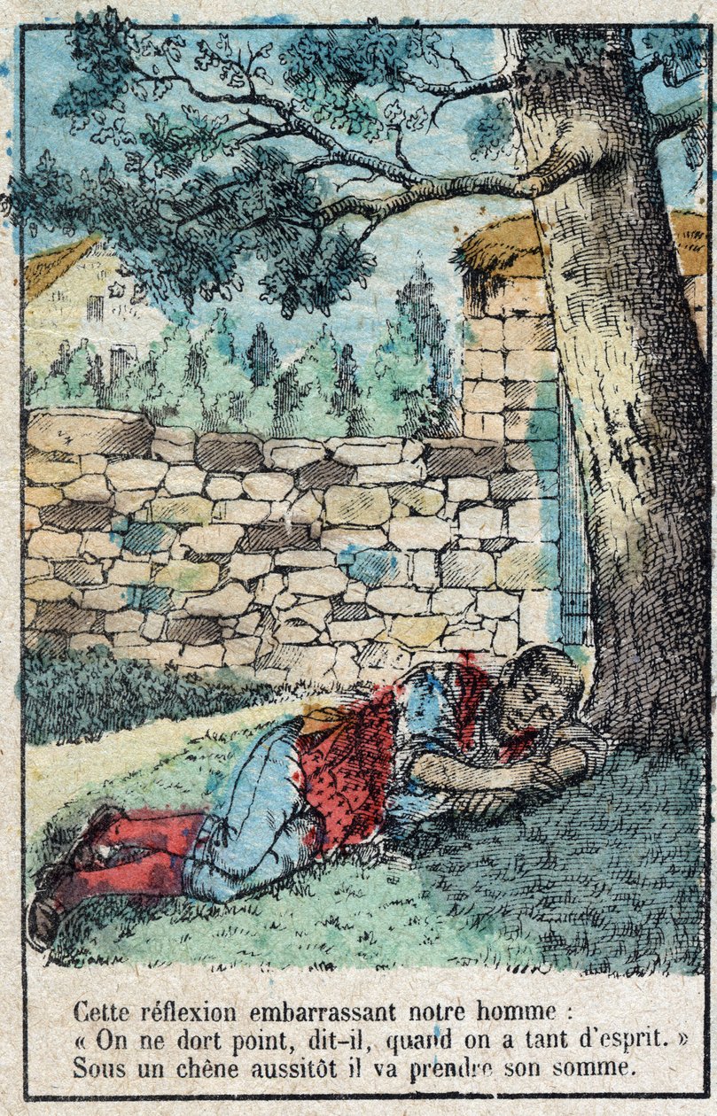 La bellota y la calabaza. Fábulas de Jean de La Fontaine (1621-95). Imagen de Épinal de finales del siglo XIX. de French School
