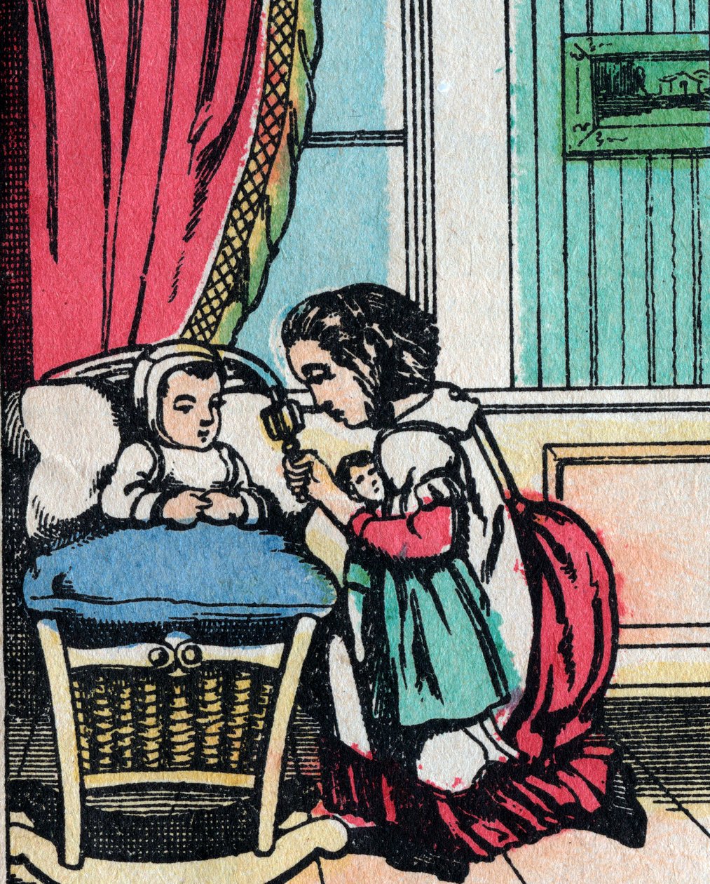 Las actividades para niñas de buenas familias: aprender a cuidar bebés - Imagen de Epinal de French School