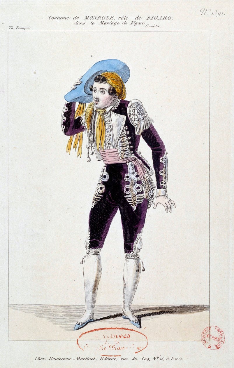 El actor Claude Louis Seraphin Barizain (o Barisain) llamado Monrose (1783-1843) en el papel de Fígaro en 