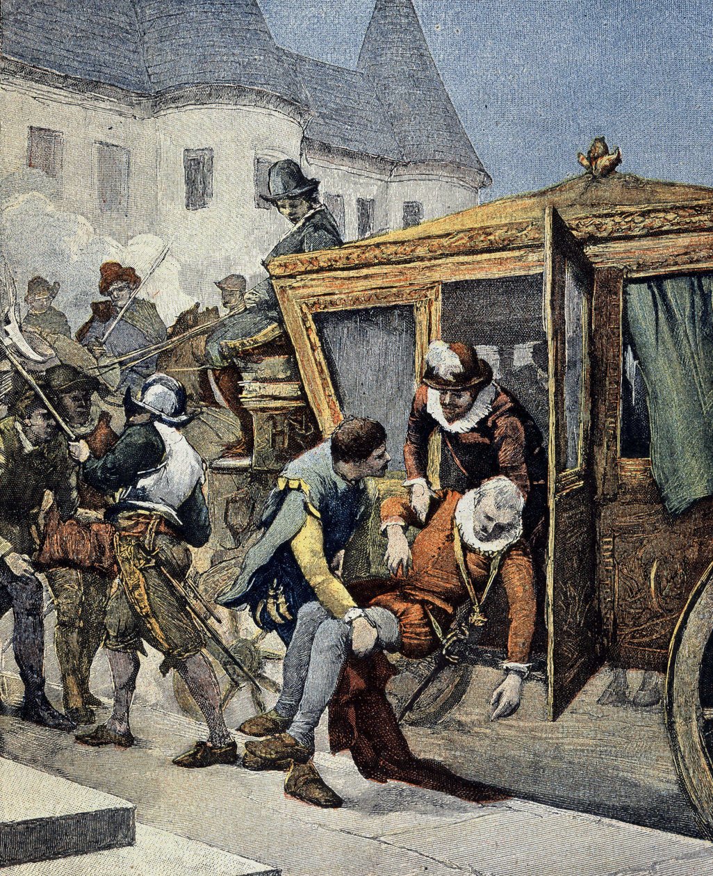 El asesinato de Enrique IV el 14/05/1610. Portada de "Le Petit Francais Illustré" del 12/05/1900. de French School