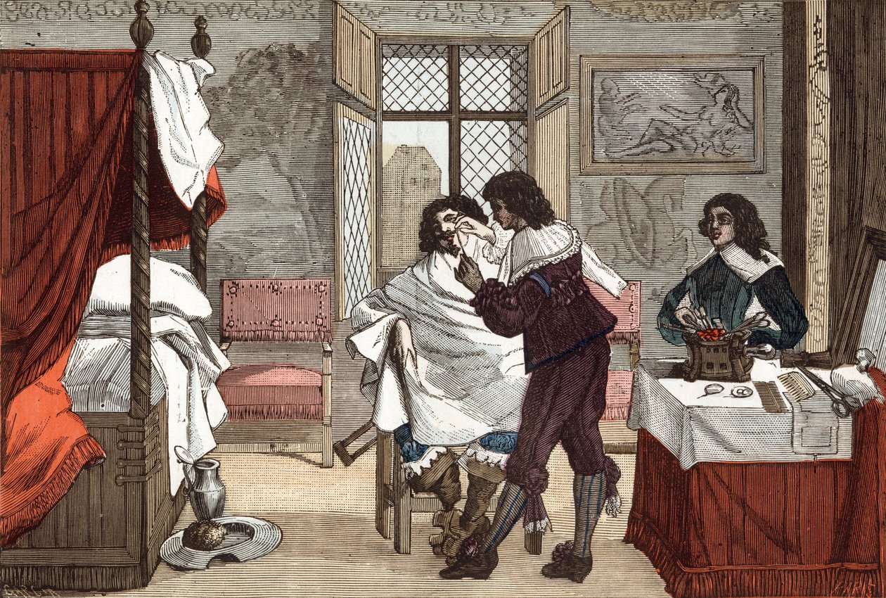 El barbero, Francia, grabado de Abraham Bosse (1604-1676), c. 1640, grabado de "Paris a travers les siecles" tomeV de French School