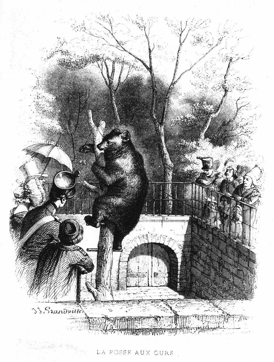 El foso de los osos del jardín de plantas en París - grabado de French School
