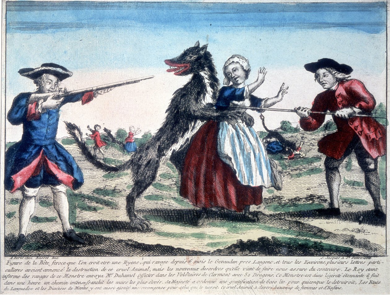 La bestia de Gévaudan muerta por soldados de French School