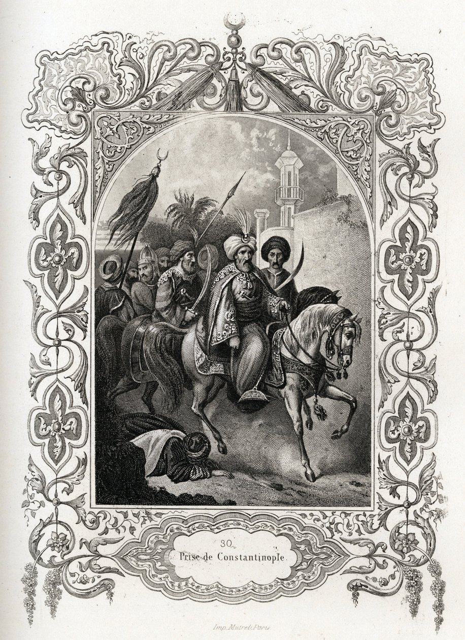 La toma de Constantinopla en 1453 por las fuerzas otomanas. Grabado para ilustrar la Histoire des papes de Maurice Lachatre (1814-1900), librairie du progres, París. de French School