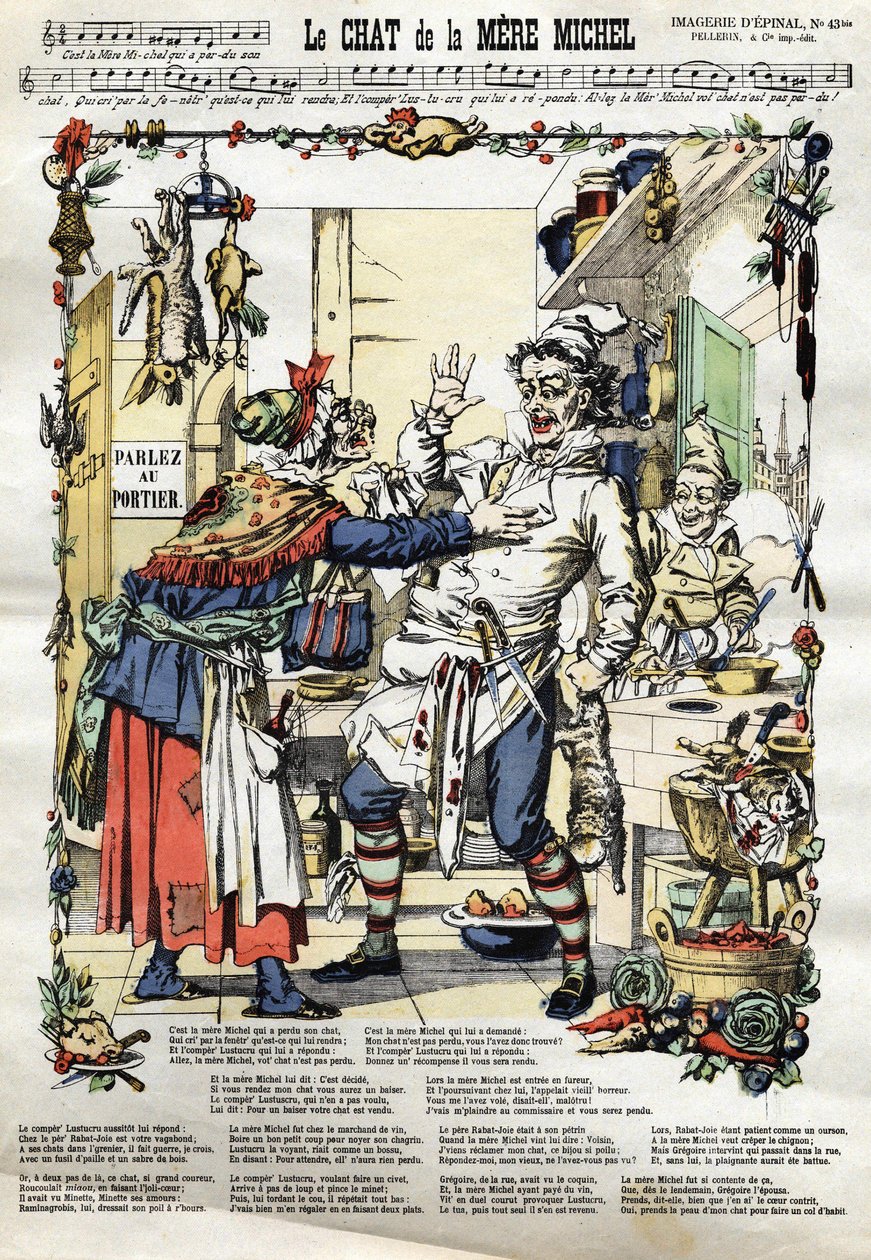 El gato de la madre Michel. Canción popular. Imagen de Epinal de French School