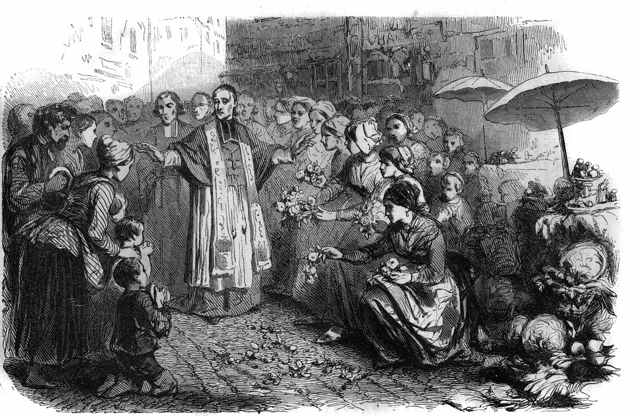 El cólera en Roma: el Papa Gregorio XVI (1765-1846) ordenó procesiones, rogativas y bendiciones para detener la marcha del cólera. Grabado en “Historia de los Papas-Reyes-Reinas y Emperadores a través de los siglos” por Maurice Lachatre de French School