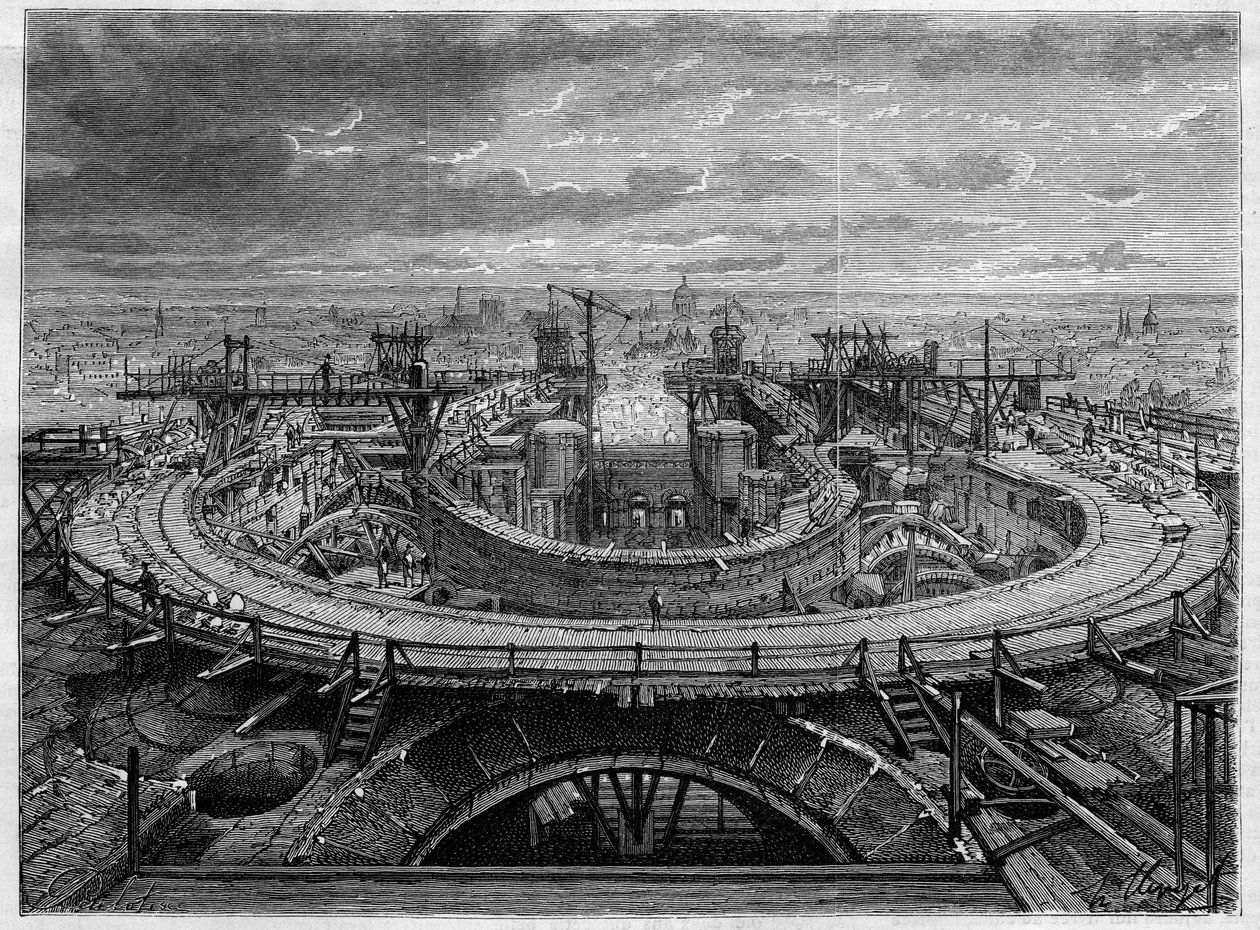 El sitio de construcción de la Iglesia del Sagrado Corazón de Montmartre en 1886, en "El Mundo Ilustre". de French School