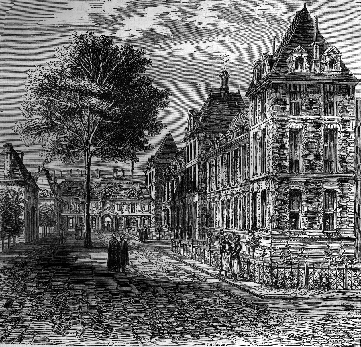 El patio del Hospital Saint Louis en París a finales del siglo XVI. de French School