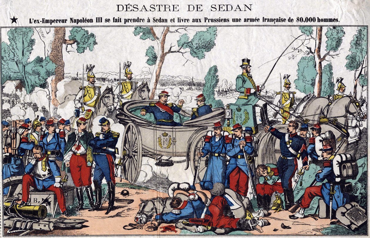 El desastre de Sedán; el ex Emperador Napoleón III es capturado en Sedán y entrega al ejército francés de 80,000 hombres a los prusianos de French School