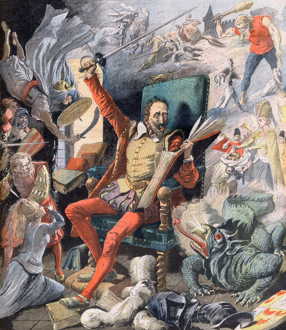 El sueño de Don Quijote. Le Reve de Don Quixote (Miguel De Cervantes) - Ilustración para Le petit Journal, 21 de mayo de 1905. de French School