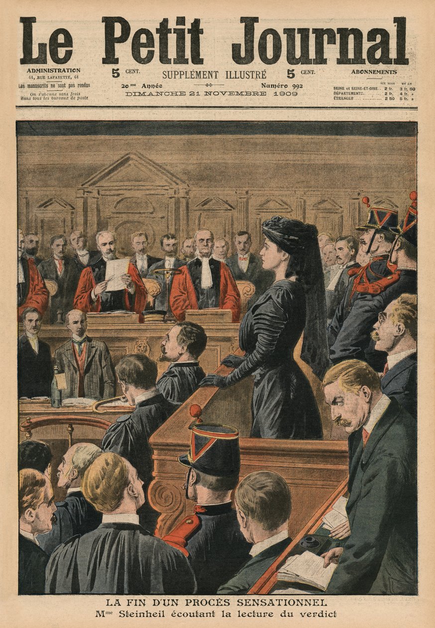 El fin de un juicio sensacional, Marguerite Steinheil escuchando el veredicto, ilustración de portada de 