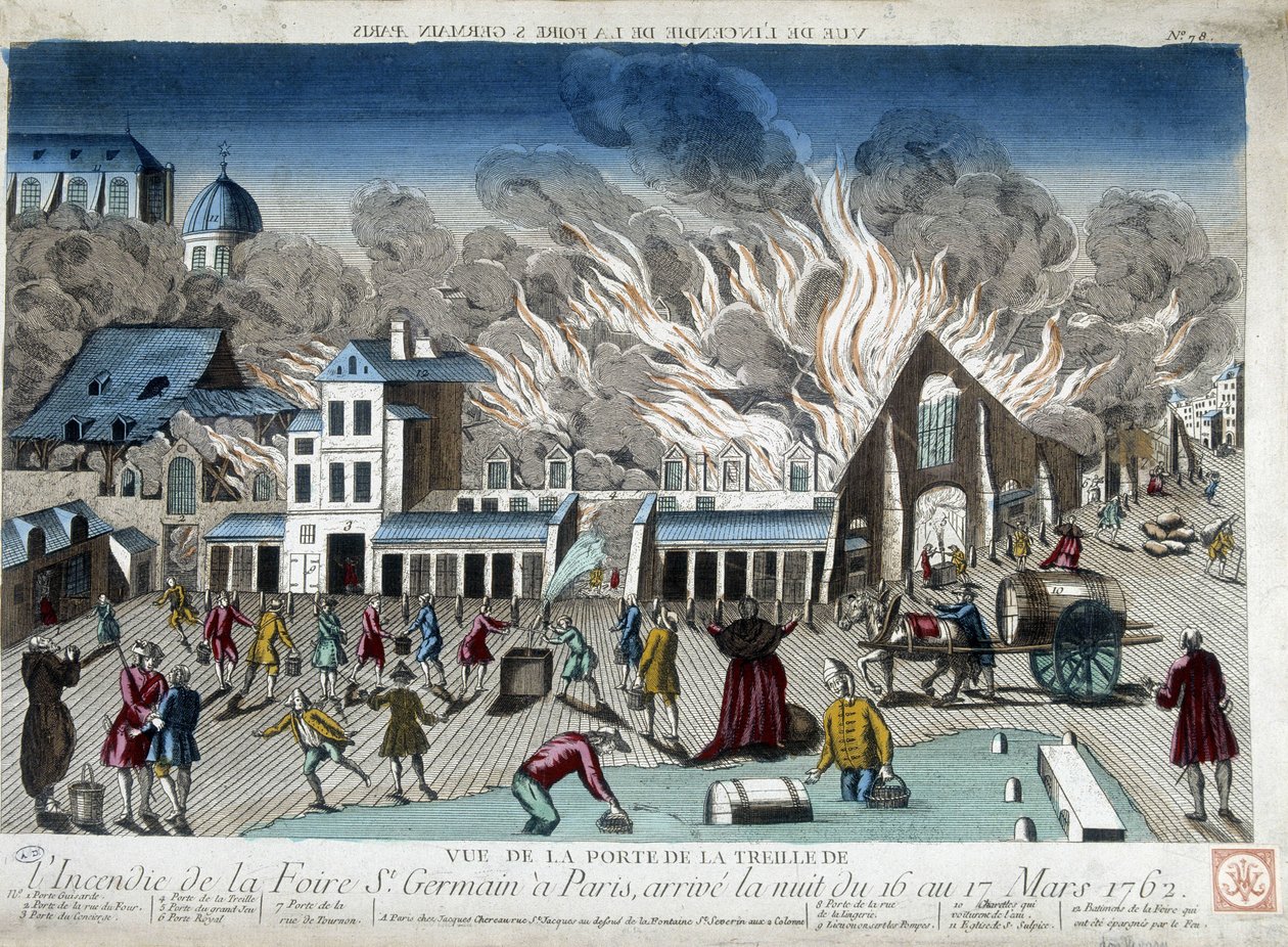 El incendio de la Feria de St Germain en París, la noche del 16 al 17 de marzo de 1762 de French School