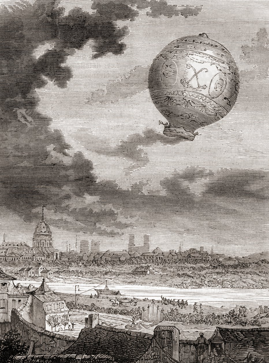 El primer vuelo en globo sin ataduras, por Jean-François Pilâtre de Rozier y el Marqués d
