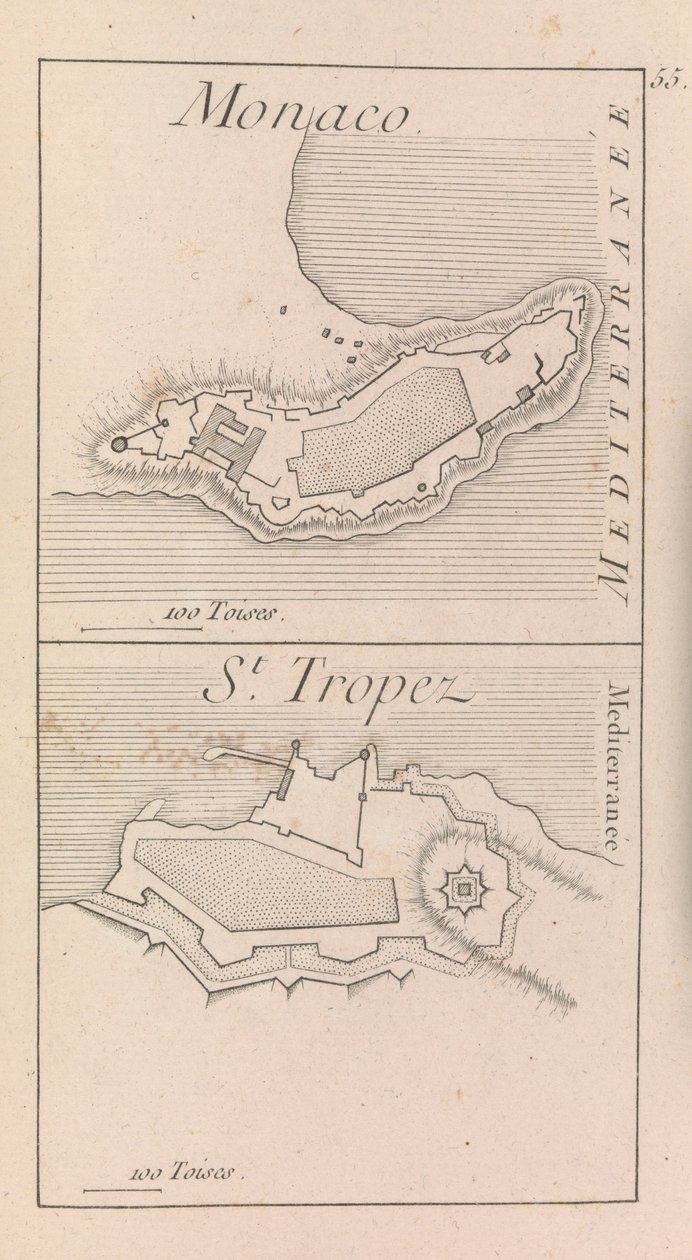 Las fortificaciones de Mónaco y St. Tropez , c.1760 (impresión) de French School