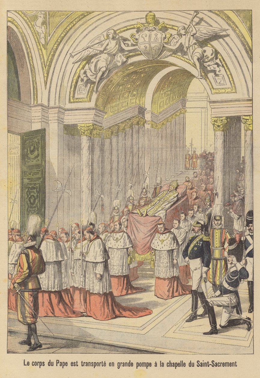 El funeral del Papa León XIII (litografía en color) de French School