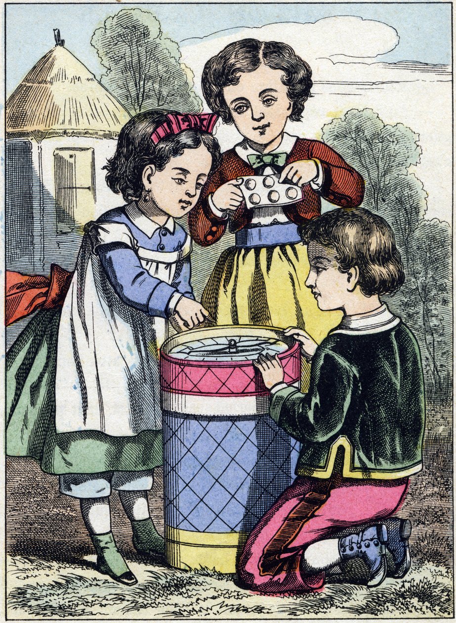 El juego de los macarrones. Grabado del álbum de imágenes "Los juegos de la infancia". Imagen de Epinal, finales del siglo XIX de French School