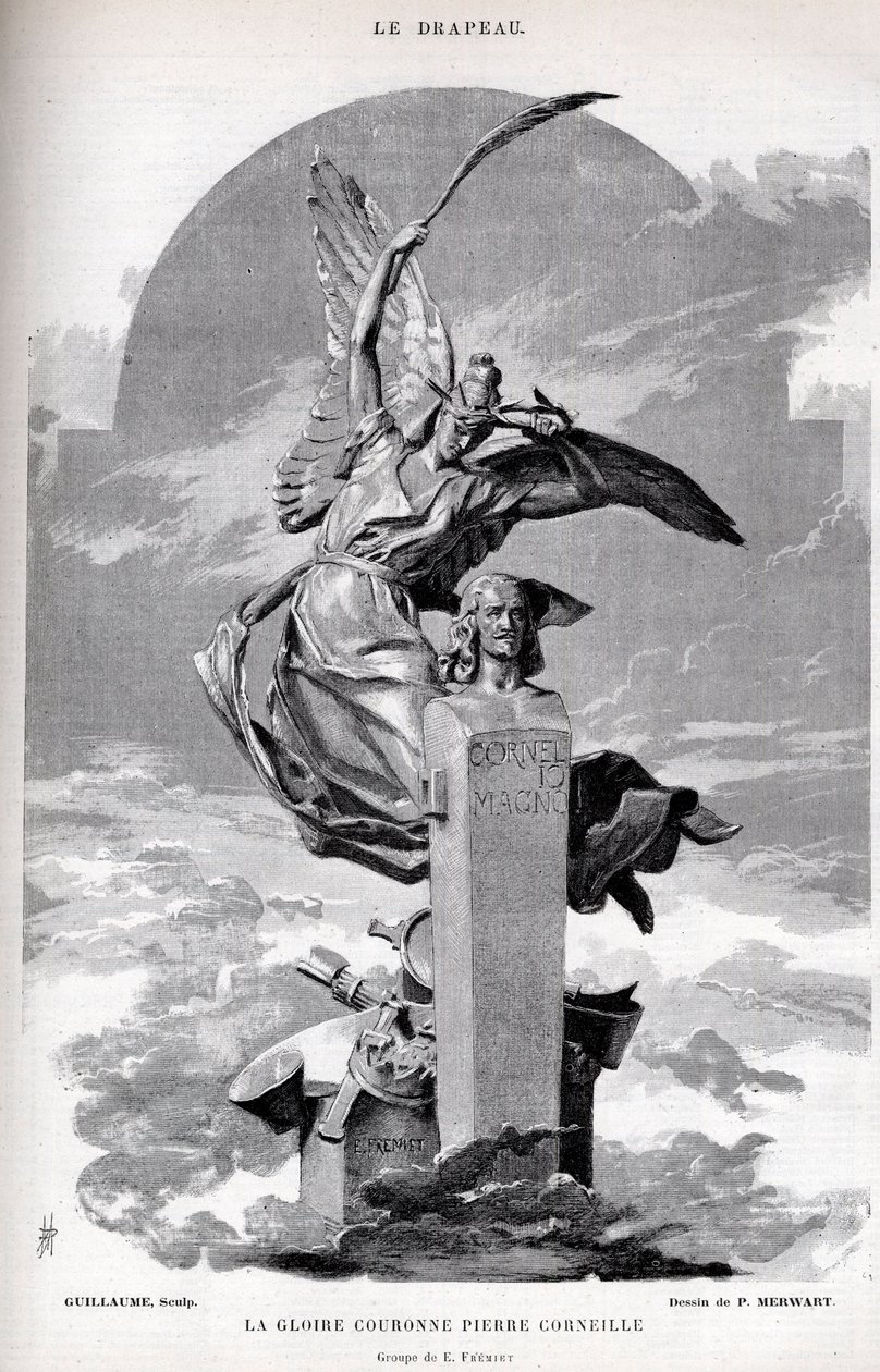 La gloria corona a Pierre Corneille - dibujo de Merwart para “la bandera - monitor ilustre de la Liga de Patriotas” - 1884 de French School