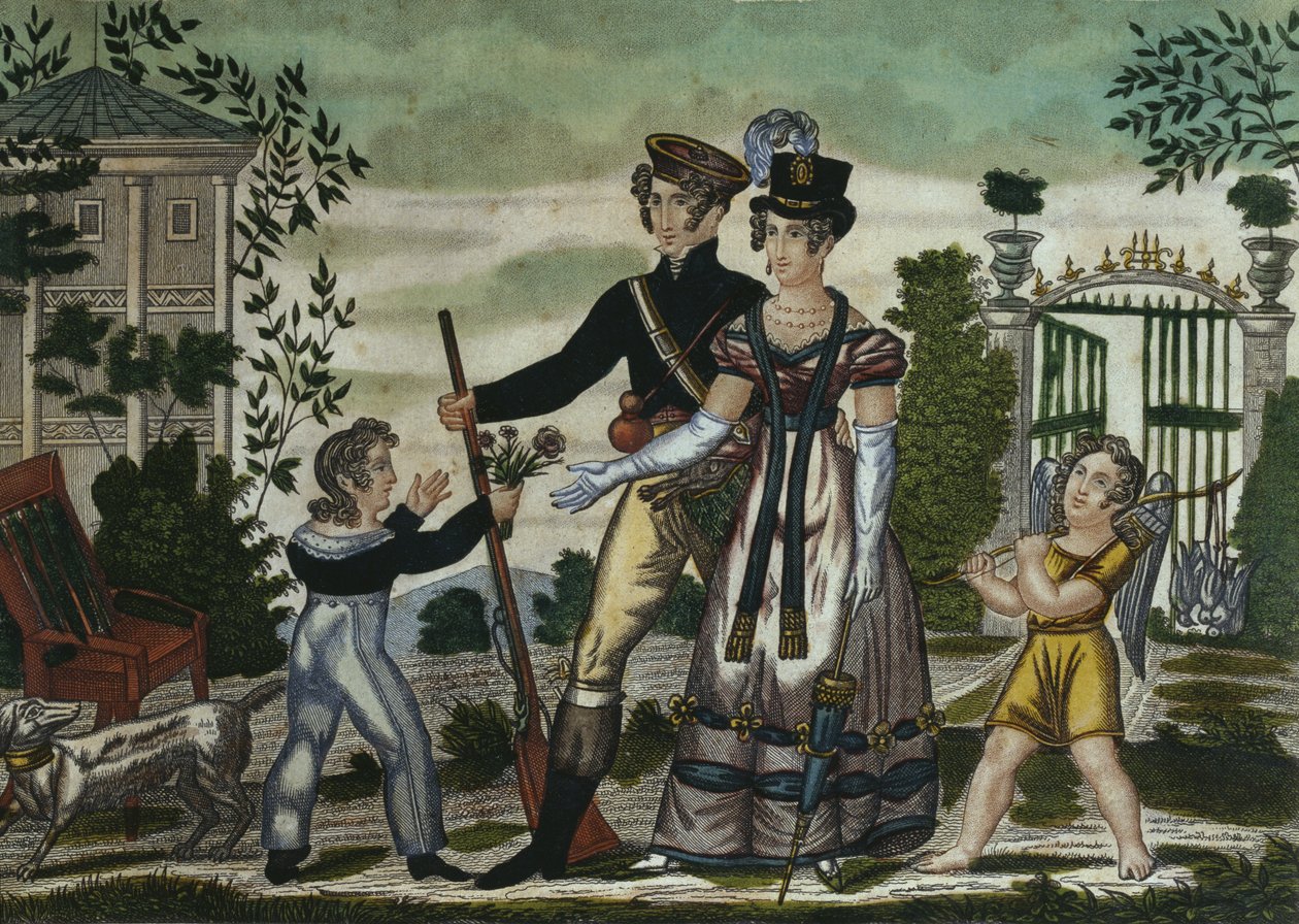 El regreso de los cazadores, lámina 4, principios del siglo XIX de French School
