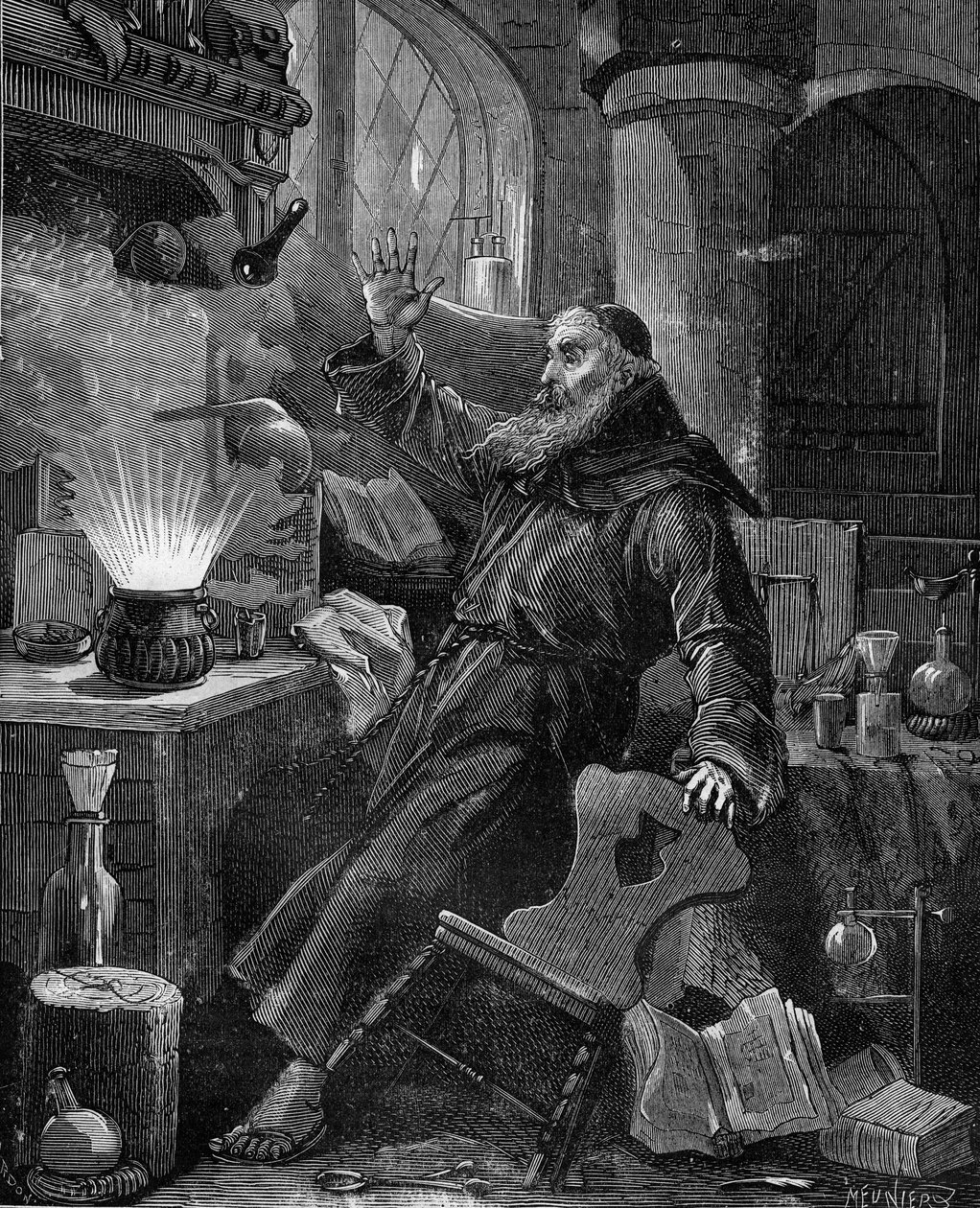 La invención de la pólvora por Berthold Schwarz en el siglo XIV de French School