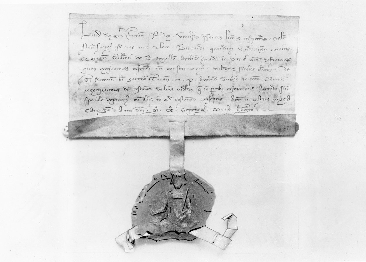 El último codicilo de Luis IX, escrito en agosto de 1270 (pergamino) de French School