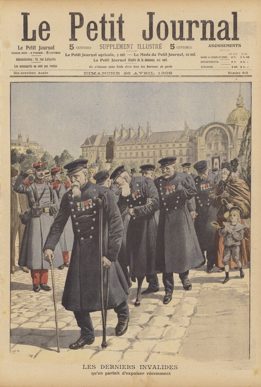Los últimos veteranos de guerra del Hotel des Invalides, París (litografía en color) de French School