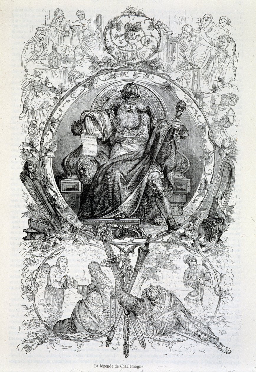 La leyenda de Carlomagno, grabado de French School
