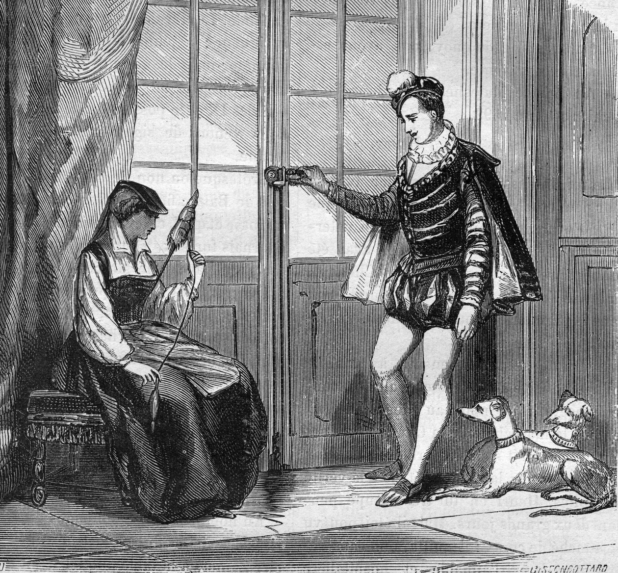El amor del Rey Enrique II (1519-1559) y de una joven italiana Filippa Duco. Grabado en “La historia de la prostitución y la depravación entre todos los pueblos del mundo desde la antigüedad hasta el presente” por el Dr. Th.-F. Debray. 1879. de French School