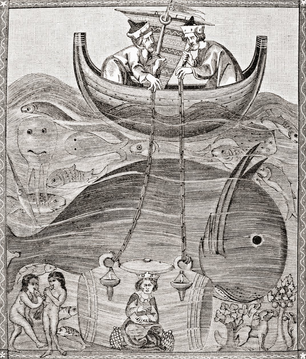 El mundo marino según las concepciones de la Edad Media, de Science and Literature in The Middle Ages por Paul Lacroix pub. Londres 1878 de French School