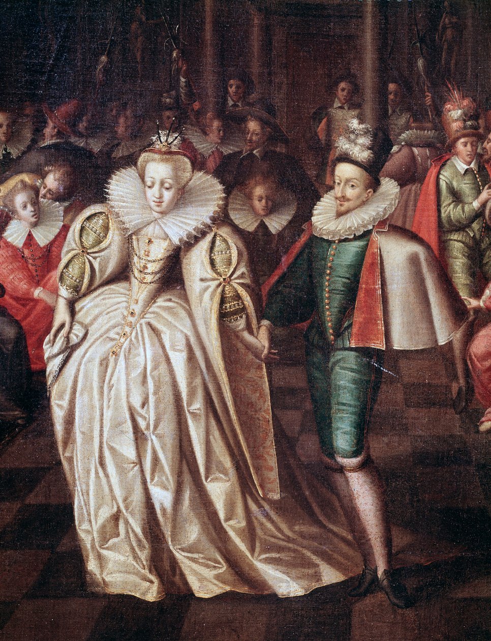 La pareja casada, Duque de Joyeuse y Margarita de Lorena, detalle del baile dado el 24 de septiembre de French School