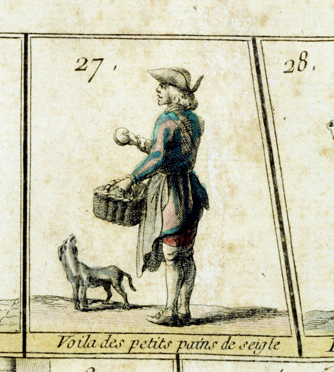 El mercader de rollos de centeno Detalle de un juego de la oca de los gritos y viejos metiers de París. Siglo XVIII Colección privada de French School