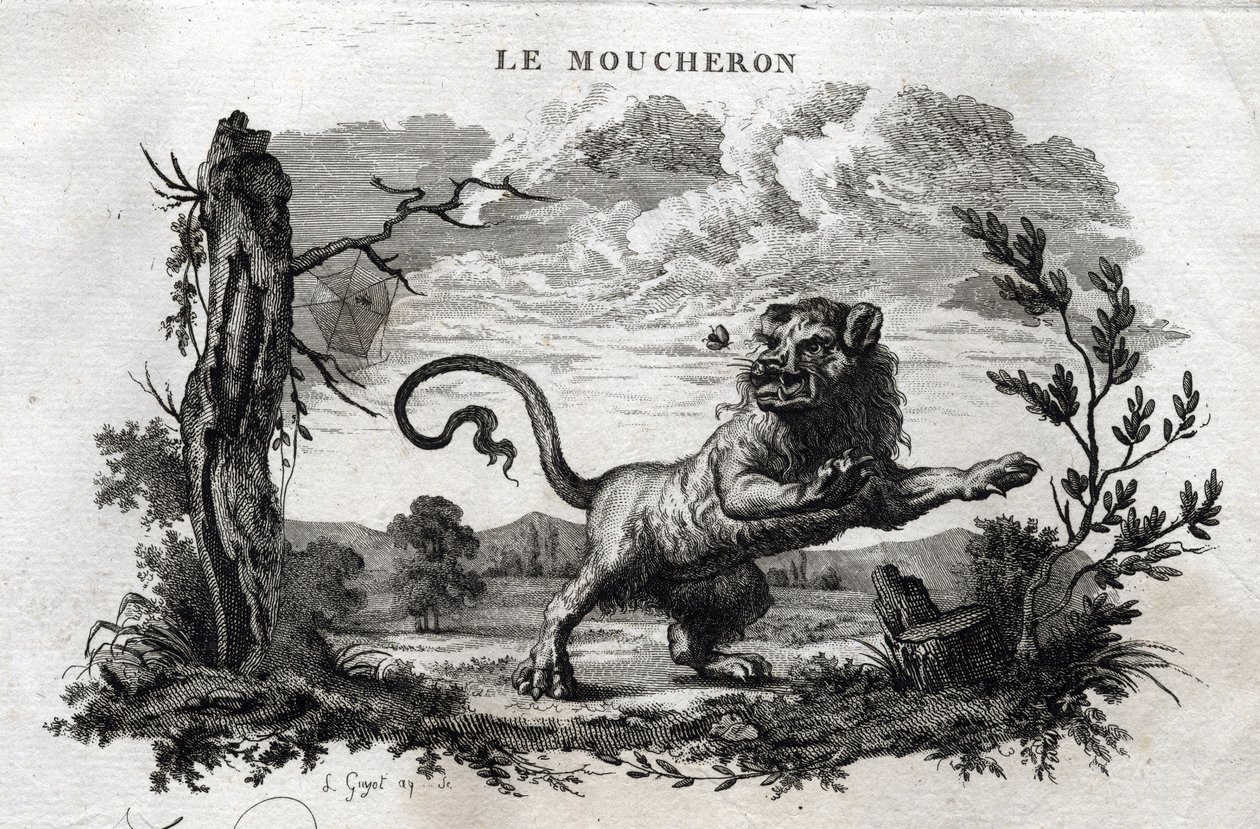 Las moscas. Fábula de Esopo. (Escritor griego Esopo, siglo VI a.C.) Escrita por Guillaume Montfort y grabada por Beauble en 1801 de French School