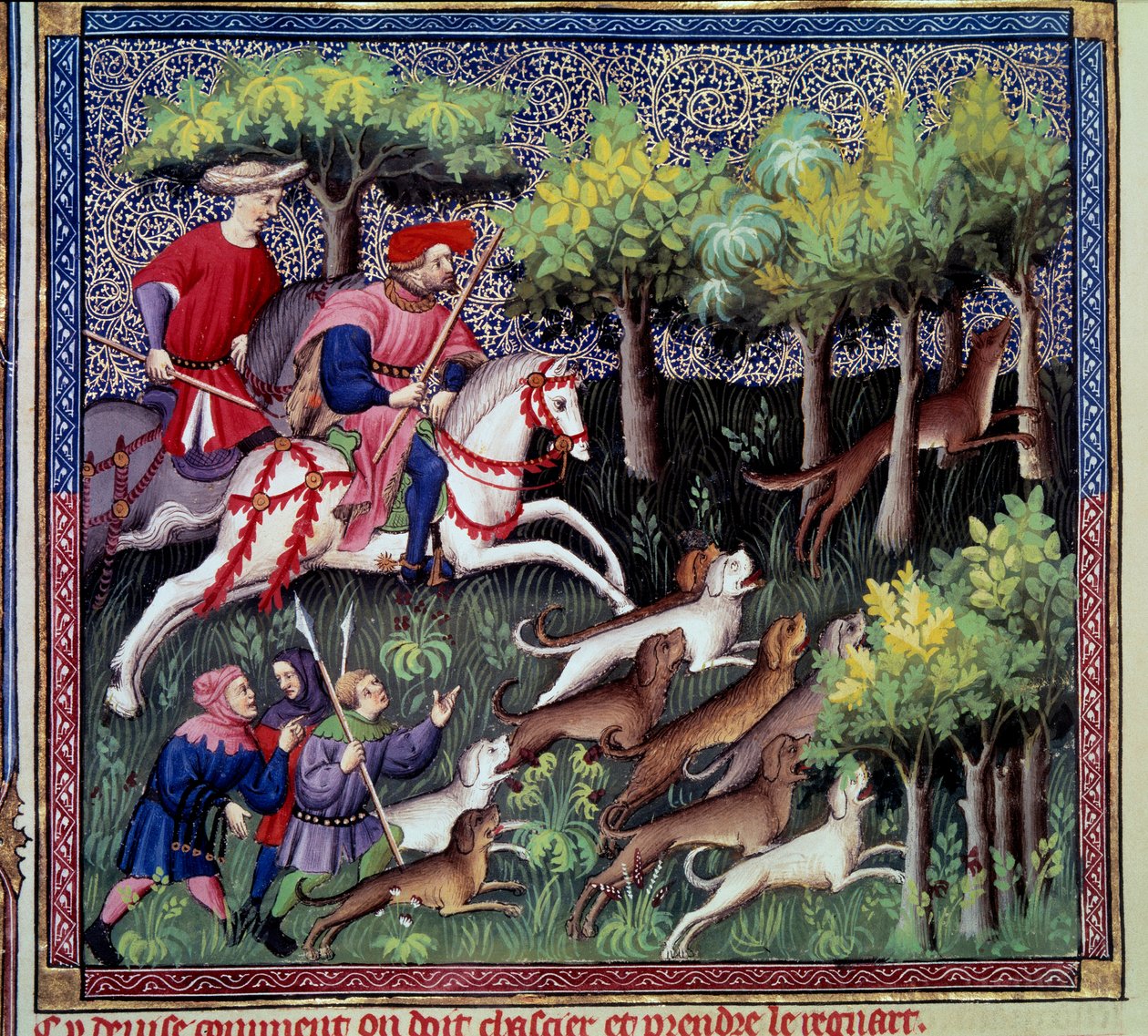 La caza del zorro en miniatura del "Libro de caza" de Gaston III Phoebus, Conde de Foix, Señor de Bearn (1331-1391) de French School