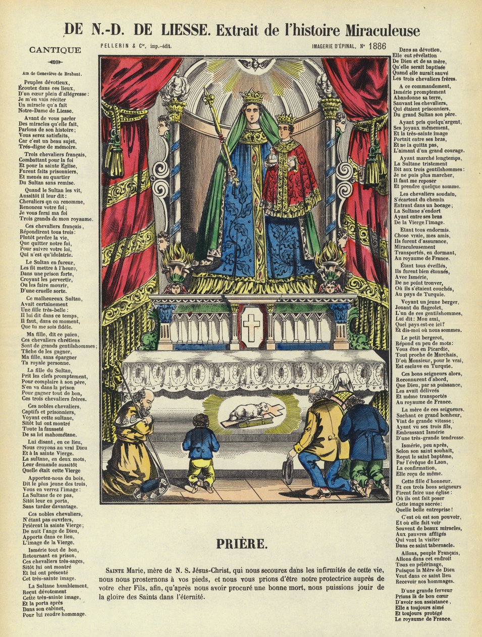 La milagrosa historia de Nuestra Señora de la Alegría (litografía en color) de French School
