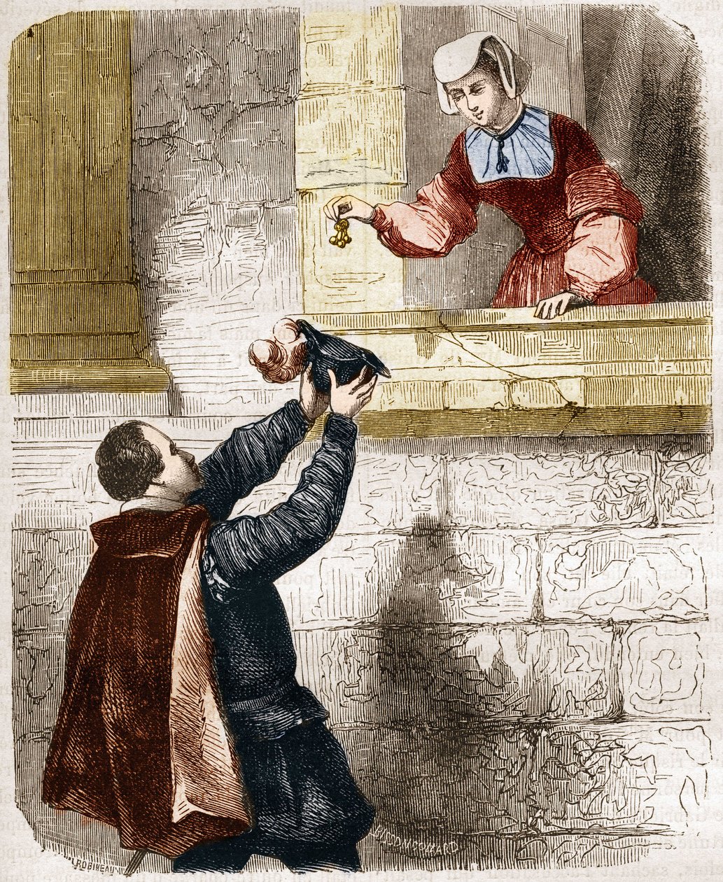 Los amores misteriosos del Rey Enrique II (1519-1559) y Diana de Poitiers (1499-1566). Grabado en “La historia de la prostitución y la depravación entre todos los pueblos del mundo desde la antigüedad hasta el presente” por el Dr. Th. -F. Debray. 1879. de French School